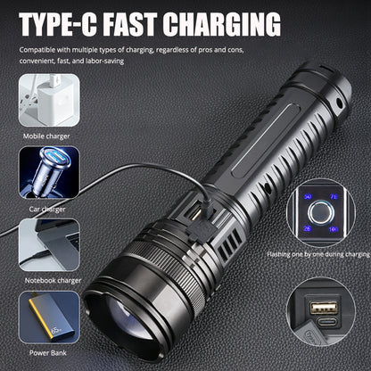 🔥Hot sale🔥Waterproof Tactical Flashlight with Laser & Zoom – 15000mAh Battery