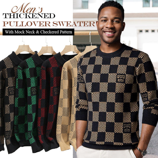 ❄️Winter Specials❄️Men‘s Plaid Printed Half High Neck Thickened Pullover Sweater