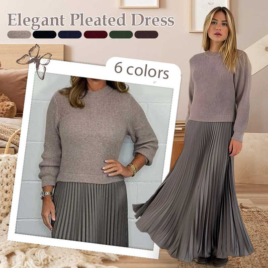 ❄️Winter Specials❄️Women's solid color Long Sleeve Jumper & Pleated Bottom Dress