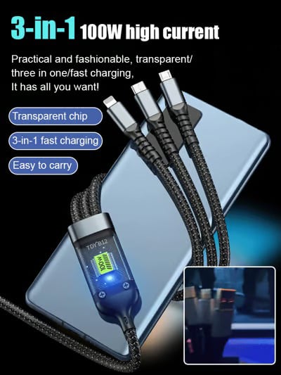 🎉Limited Time Buy 1 Get 1 Free🎉Transparent Luminous Super Fast Charging 3-in-1 Data Cable⚡