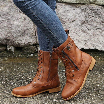 🔥2025 Hot Sale😍Women's Round Toe Orthopedic Leather Boots with Side Zipper