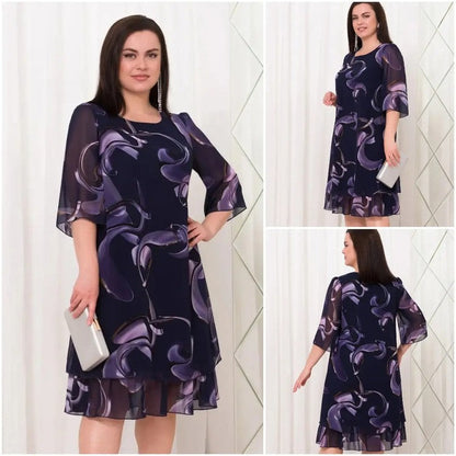 💕2025 New Ruffled Sleeve Elegant Printed Chiffon Dresses