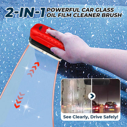 🔥2025 New🔥2-in-1 Powerful Car Glass Oil Film Cleaning Brush