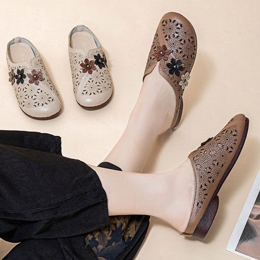 ⏳ Limited time 50% off! 💥Women's Elegant PU Leather Slide Sandals with Floral Design（The more you buy, the higher the discount）